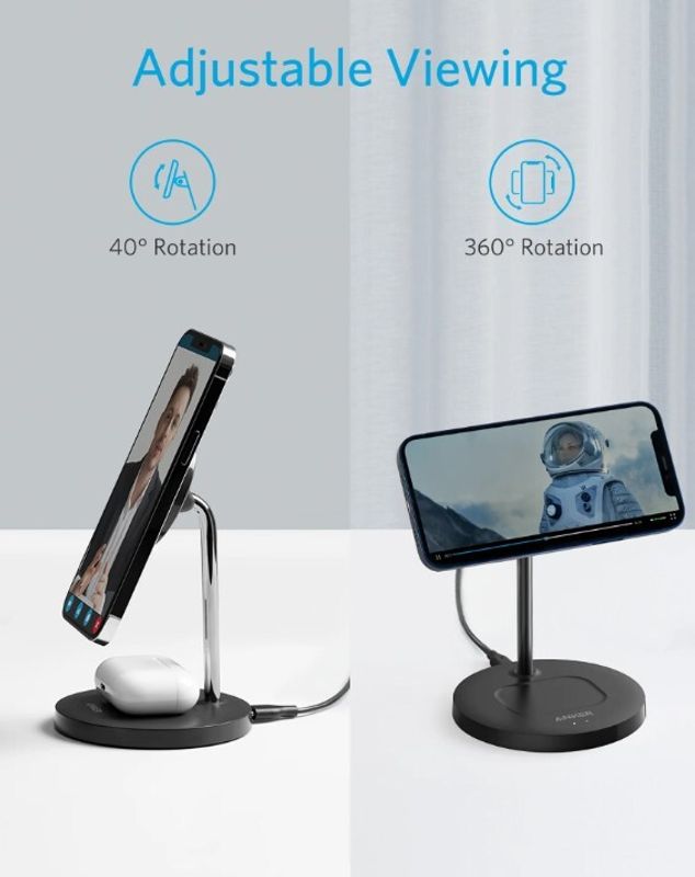 Беспроводное зарядное устройство Anker PowerWave Magnetic 2-in-1 Stand A25611Y1 (Черное)