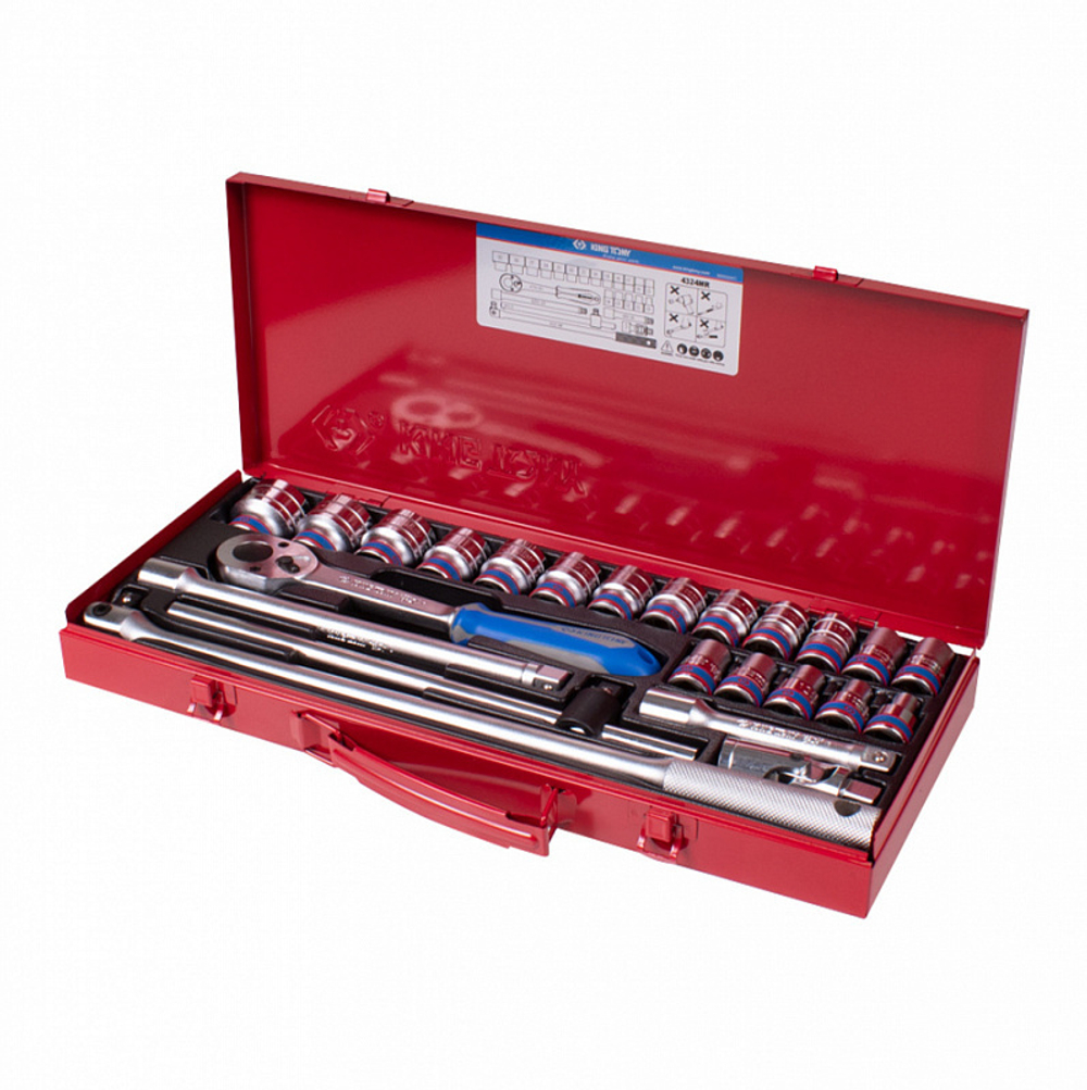 Набор торцевых головок с принадлежностями 1/2&quot;, шестигранные, 10-32 мм, 24 предмета KING TONY 4324MR