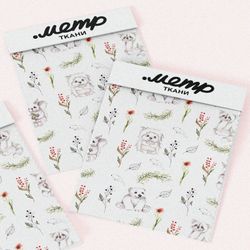 Ткань габардин ежики и медвежата