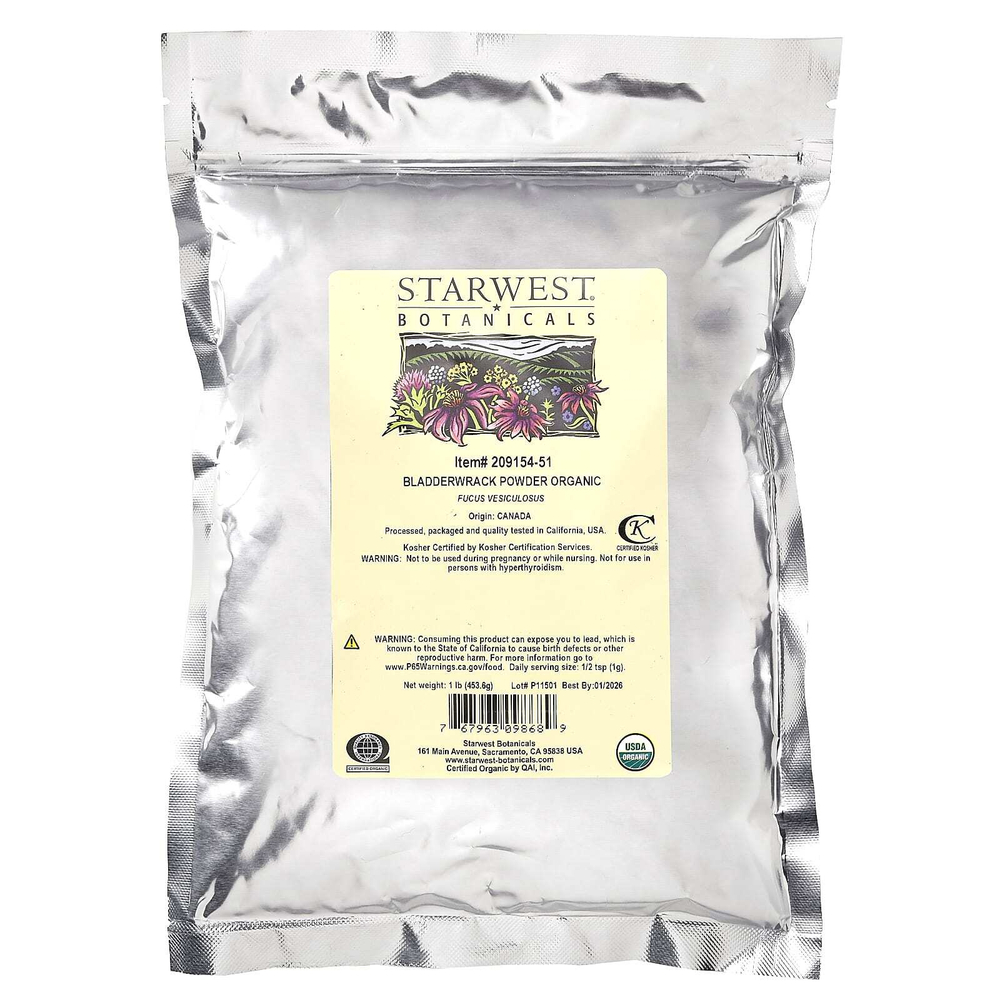Starwest Botanicals, Органический порошок Bladderwrack, 453,6 г (1 фунт)
