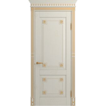 Межкомнатная дверь массив дуба Viporte Флоренция белая эмаль патина золото глухая