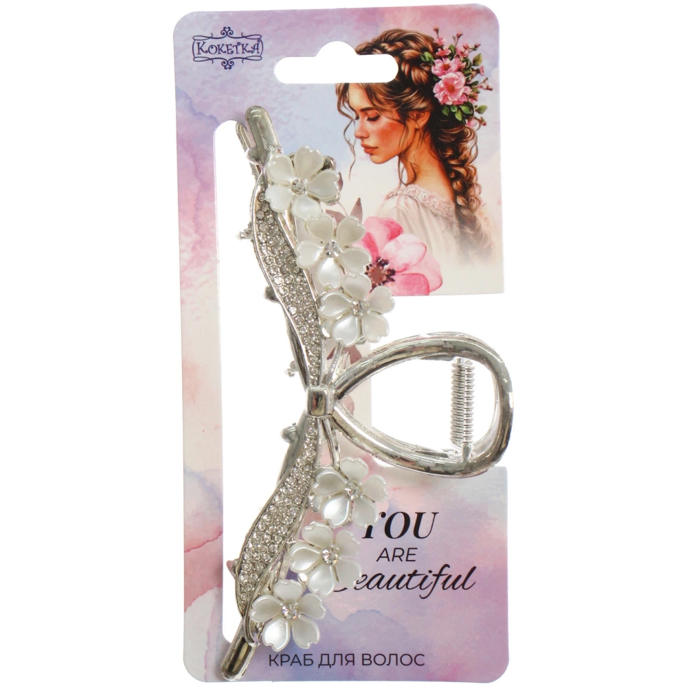 Заколка-краб для волос «AKS - DesignPRO», бантик с сакурой, цвет золото и хром, 11,5*5см