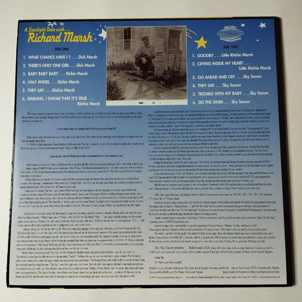 Винтажная виниловая пластинка LP Sky Saxon Presents A Starlight Date With Richard Marsh (USA 2003)