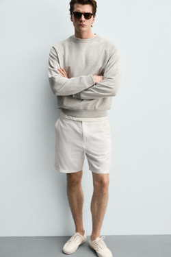 ZARA ШОРТЫ REGULAR FIT ИЗ РЕЛЬЕФНОЙ ТКАНИ, БЕЛЫЙ