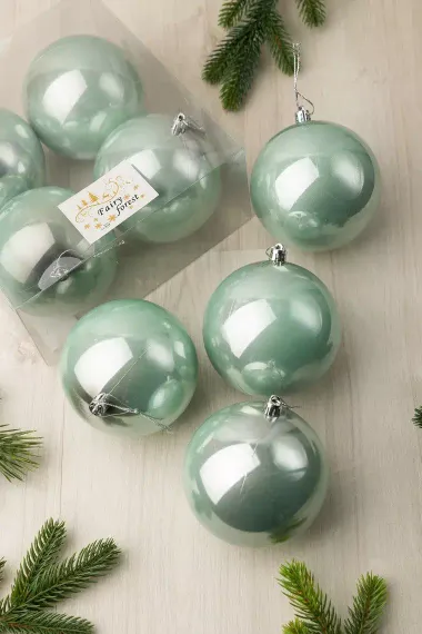 Набор пластиковых шаров Глория 100 мм., мятный перламутр, 4 шт., ЕлкиТорг (150421)