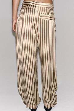 ZARA БРЮКИ BALLOON В ПОЛОСКУ ZW COLLECTION, ЭКРЮ/ГРАНАТОВЫЙ