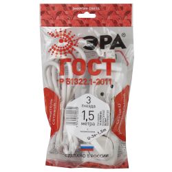 Удлинитель электрический ЭРА U-3e-1,5m-3x1 с заземлением 3 розетки 1,5м ПВС 3x1мм2 16А