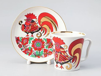 Бокал с блюдцем форма Ленинградский рисунок Красный петух 360 мл арт. 81.25772.00.1