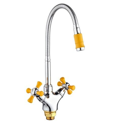 Смеситель для кухни, РМС, гибк излив, с кран-буксой, жел, SL92YW-279F