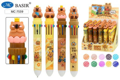 Авторучка 10 цв. 0,5мм. детская "Капибара" цветной корпус с рисунком, ассорти (Basir)