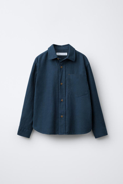 ZARA ФЛАНЕЛЕВАЯ РУБАШКА С КАРМАНОМ, УТИНО-СИНИЙ
