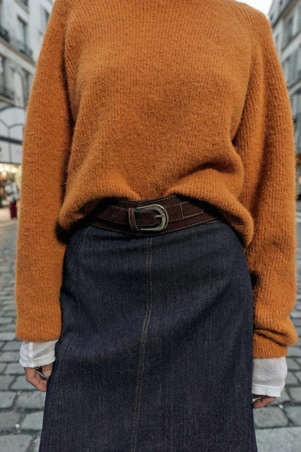 ZARA ЮБКА Z1975 МИДИ ИЗ ДЕНИМА С РЕМНЕМ, ИНДИГО