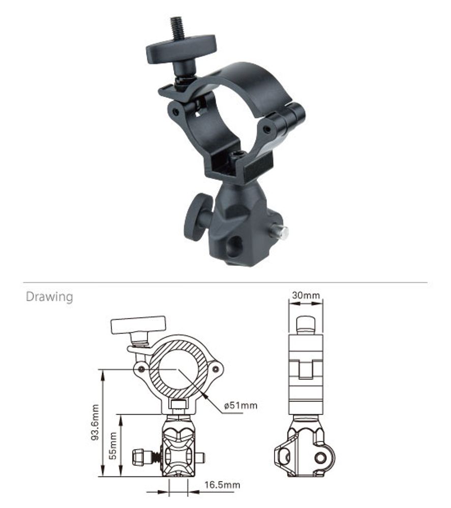 KUPO KCP-842B Slim Type Half Coupler w/16 mm socket, black. Хомут узкий (адаптер 5/8") (Ø48-51↓50)