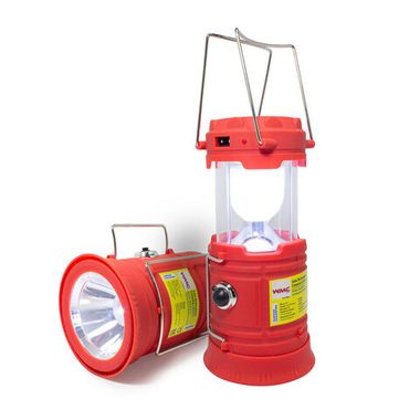 Фонарь-трансформер светодиодный аккумуляторный (торц.свет:1LED/50LUM,бок.свет:6LED/30LUM,заряд:солн.батарея, кабель 220V/USB,t заряд.3-5ч,красный) WMC TOOLS WMC-JBEL9902