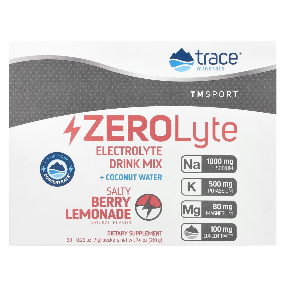 Trace, ZEROLyte, электролит и кокосовая вода, со вкусом лимонада с солеными ягодами, 30 пакетиков по 7 г (0,25 унции)