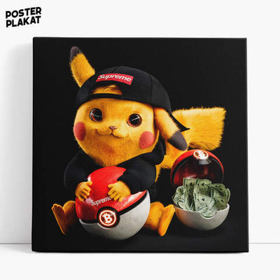 Картина Пикачу / Pikachu в Supreme, холст с печатью на подрамнике, интерьерная, Постер Плакат