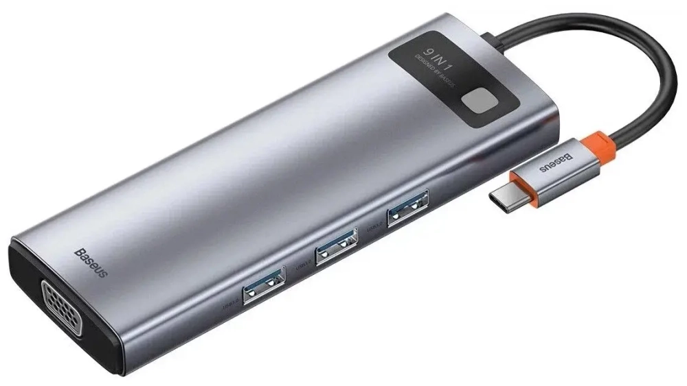Адаптер Baseus 9 в 1 Starjoy Type-C HUB на HDMI*2/USB 3.0*2/USB 2.0/PD/SD/TF/RJ45 (BS-OH047) (Space Gray)