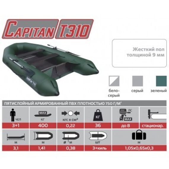 Лодка Тонар Капитан Т310 (киль+пол) серый