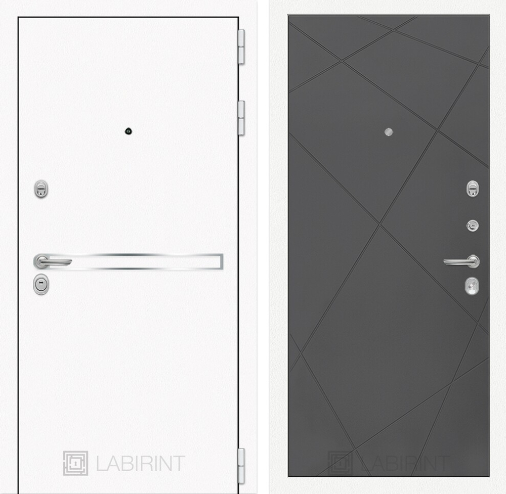 Входная металлическая дверь Лабиринт Лайн WHITE 24 (Белые входные двери) - Графит софт.