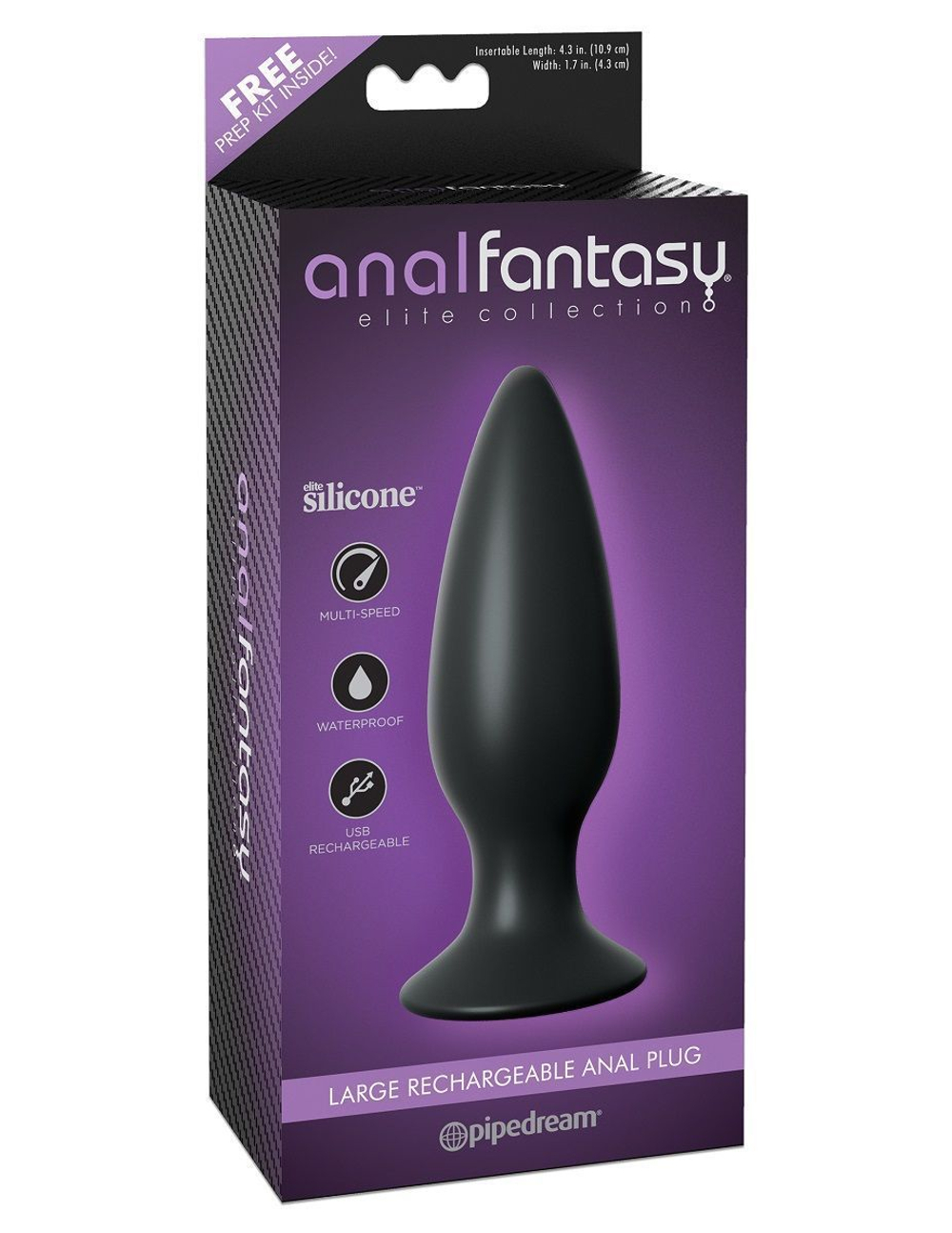 Чёрная большая анальная вибропробка Large Rechargeable Anal Plug - 13,5 см.