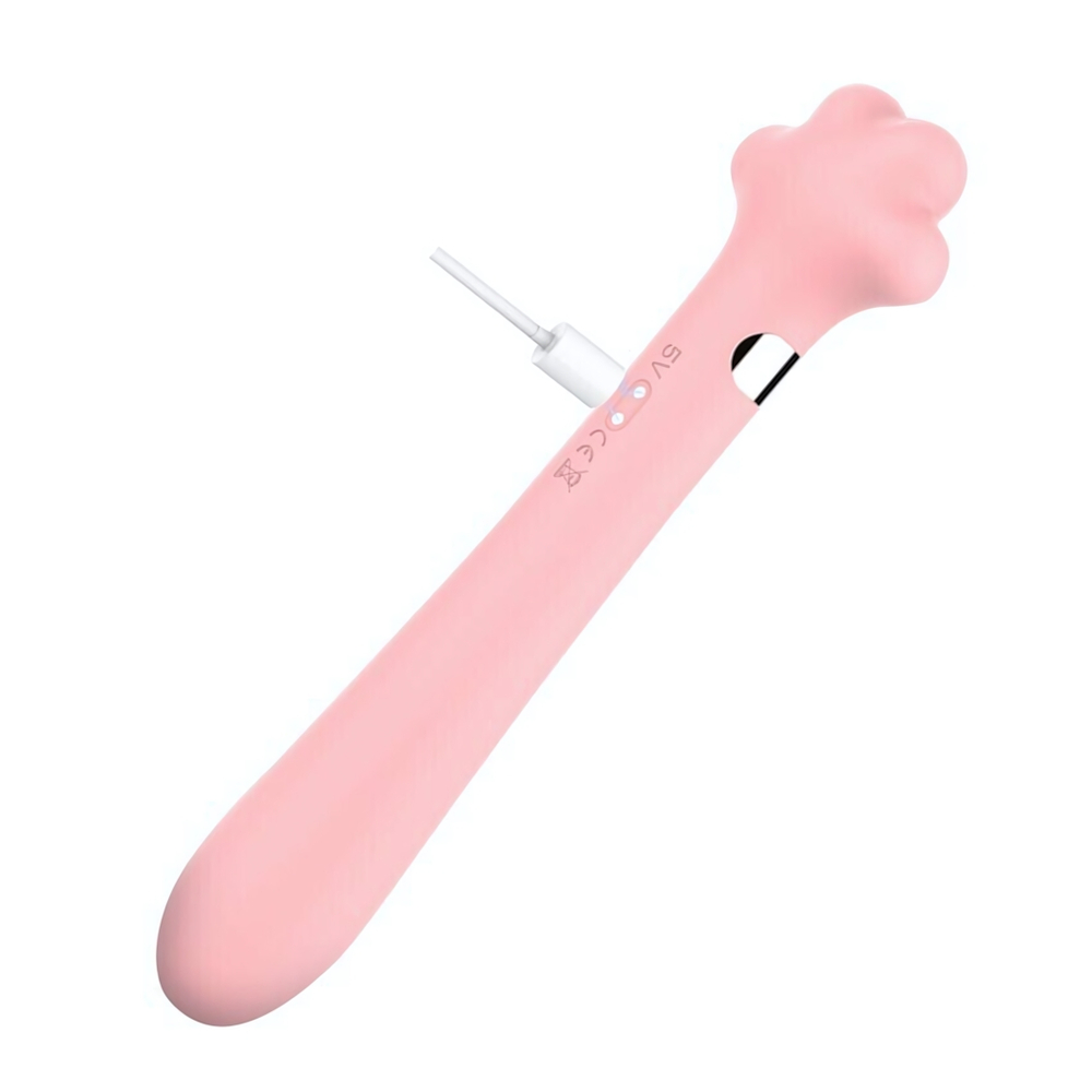 Розовый двусторонний вибромассажер Meow в форме лапки - 21 см. (Цвет: розовый)