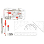Готовальня Basir 8 предметов в пластиковом футляре, серия "Кошки", циркуль с запасными частями + набор пластиковых линеек