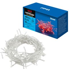 ULD-S1000-100-DTA RED IP20 Гирлянда светодиодная. 10м. 100 светодиодов. Красный свет. Провод прозрачный. ТМ Uniel