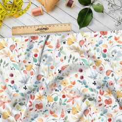 Ткань кулирная гладь разноцветные акварельные листья