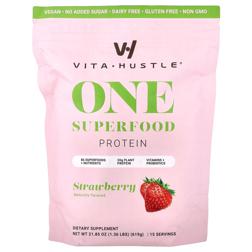 VitaHustle, One Superfood Protein, со вкусом клубники, 619 г (1,36 фунта)