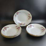 Суповые тарелки на 6 персон фарфоровые, золочение, изящные цветы, волнистый край, винтаж made in China, времён СССР 1970-1990 гг