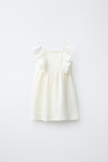 ZARA ПЛАТЬЕ ИЗ КОМБИНИРОВАННОЙ ТКАНИ, ЭКРЮ