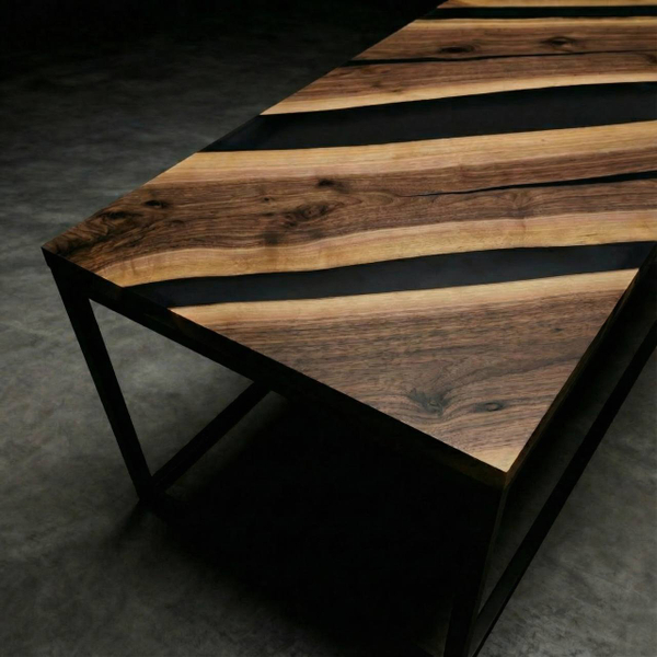 Стол «Диагональ» (Термоорех + Черный матовый эпоксид)