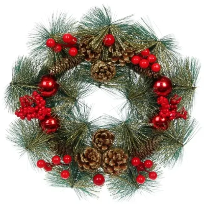 Венок декоративный «Зимняя сказка» d-30 см Леска, шишки и ягоды, Красный