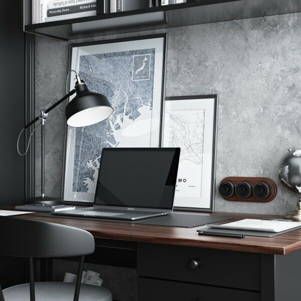 Розетка с заземлением Vintage (черный матовый/хром)