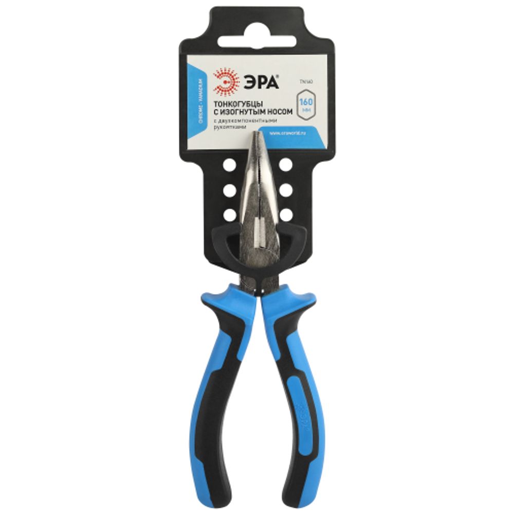 Тонкогубцы ЭРА 160 мм с изогнутым носом двухкомпонентные рукоятки
