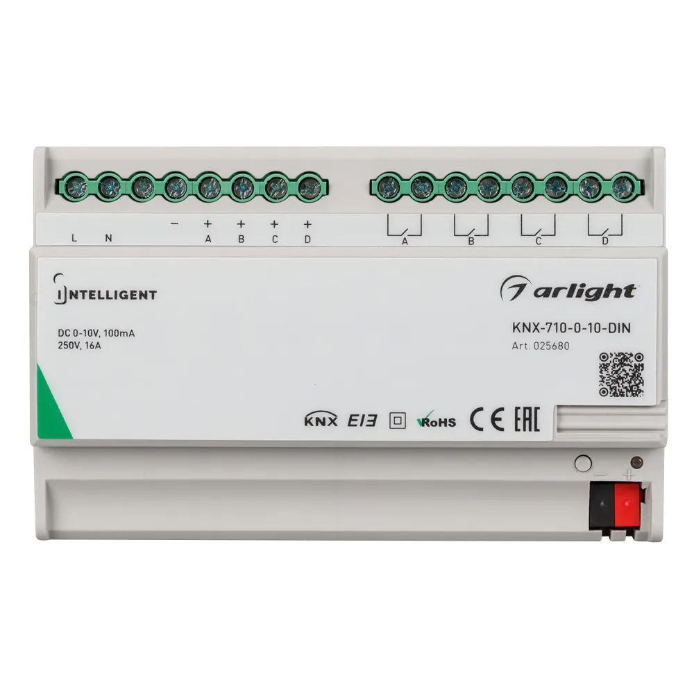 INTELLIGENT ARLIGHT Конвертер KNX-710-0-10-DIN (230V, 4x0/1-10, 4x16A) (IARL, IP20 Пластик, 2 года) 025680