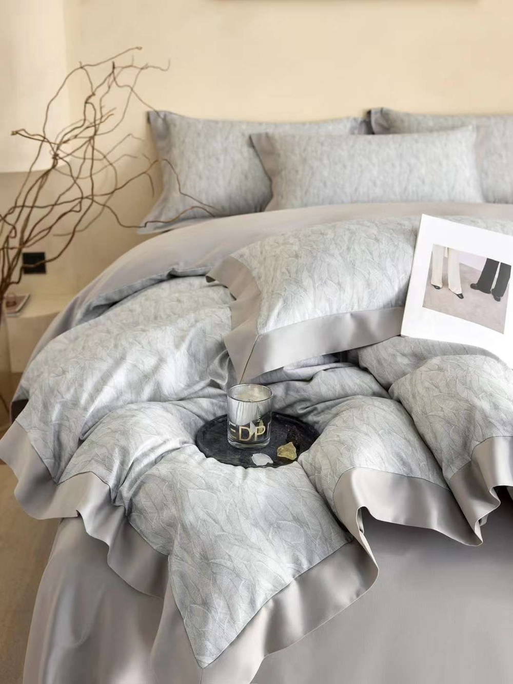 Постельное белье с добавлением кашемира с одеялом Leaf Grey