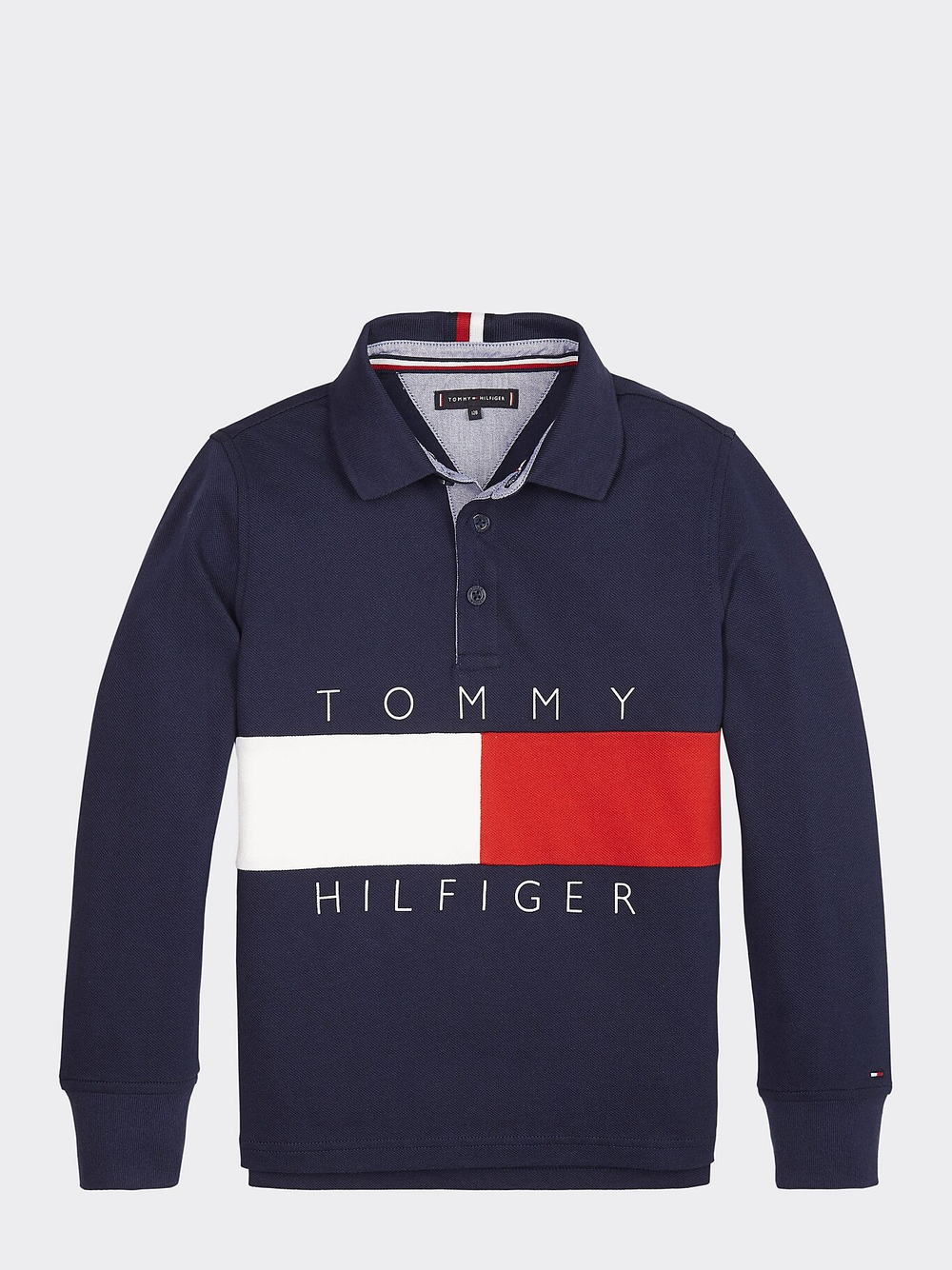 Поло с длинным рукавом TOMMY HILFIGER Темно-синий/Белая и красная вставки (Мальчик)