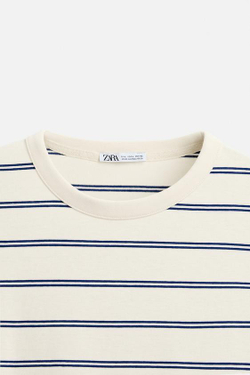 ZARA ФУТБОЛКА В ПОЛОСКУ, ЭКРЮ/СИНИЙ