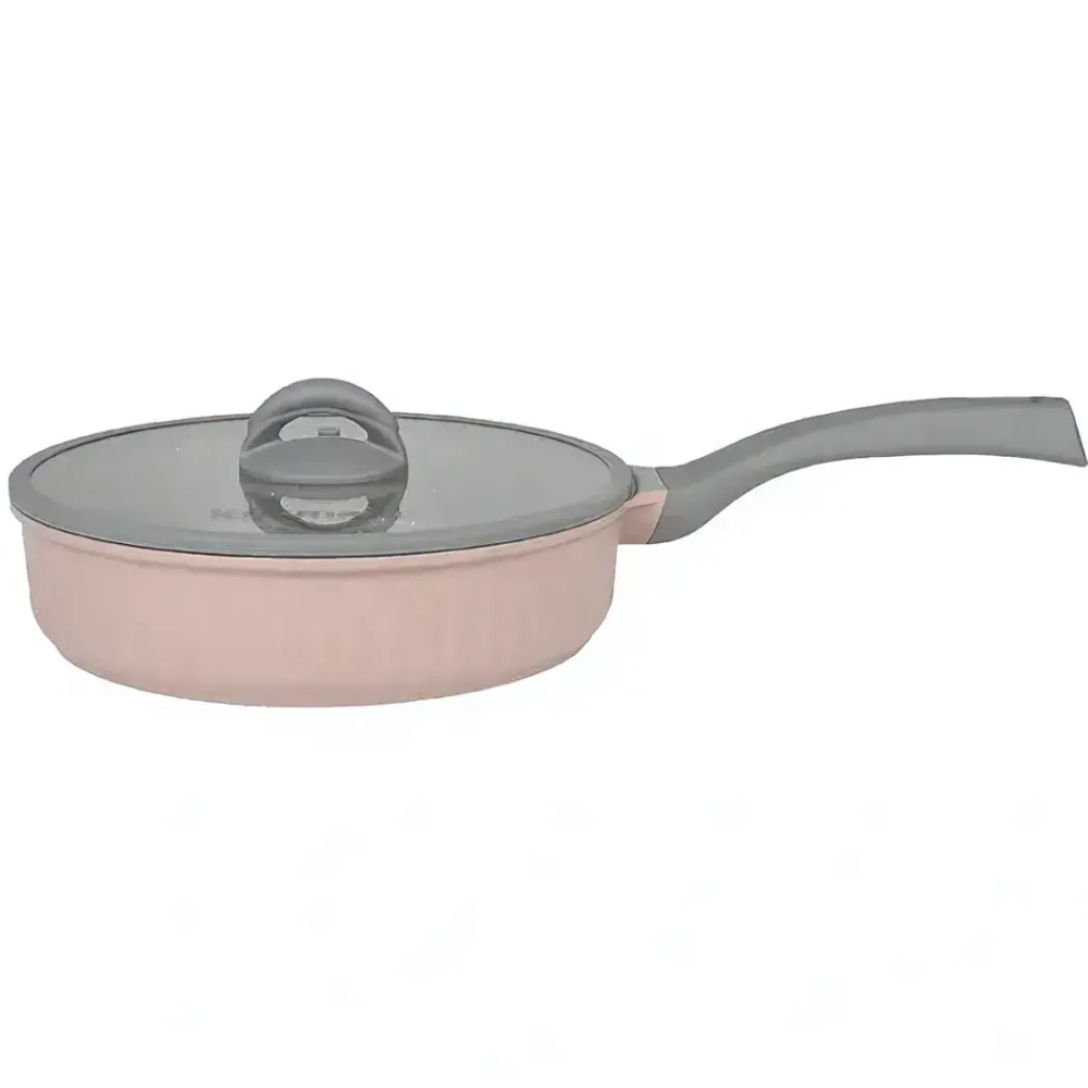 Сковорода 220мм с ручкой,со стеклянной крышкой, АП линия «Stella»(cappuccino)