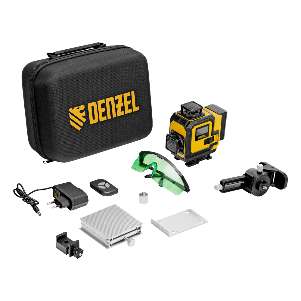 Лазерный уровень мультипризменный DLV-360-4C, 30 м, зеленый луч, Li-Ion 2,4 Aч, кейс// Denzel