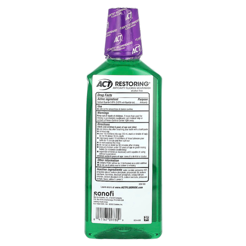 Act, восстанавливающий ополаскиватель для рта с фторидом, против кариеса, без спирта, мятный взрыв, 532 мл (18 жидк. унций)