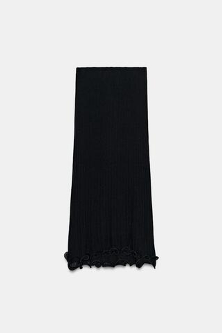 ZARA ДВУХСЛОЙНАЯ ТРИКОТАЖНАЯ ЮБКА МИДИ, ЧЕРНЫЙ