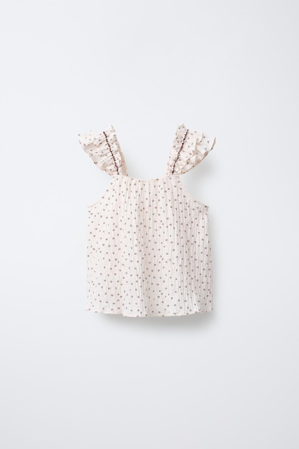 ZARA ТОП С ПРИНТОМ И КИСТЯМИ, СВЕТЛЫЙ ЭКРЮ