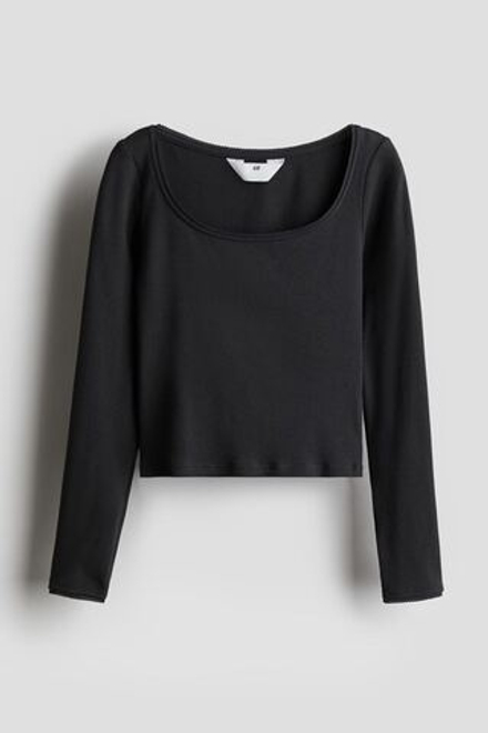 H&M Топ в рубчик с длинными рукавами, темно-серый