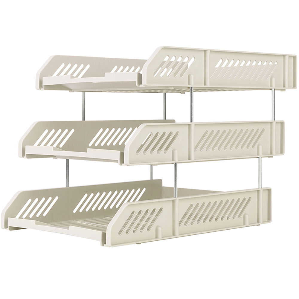 Лоток горизонтальный DELI, 3-х рядный,  пластик, серый