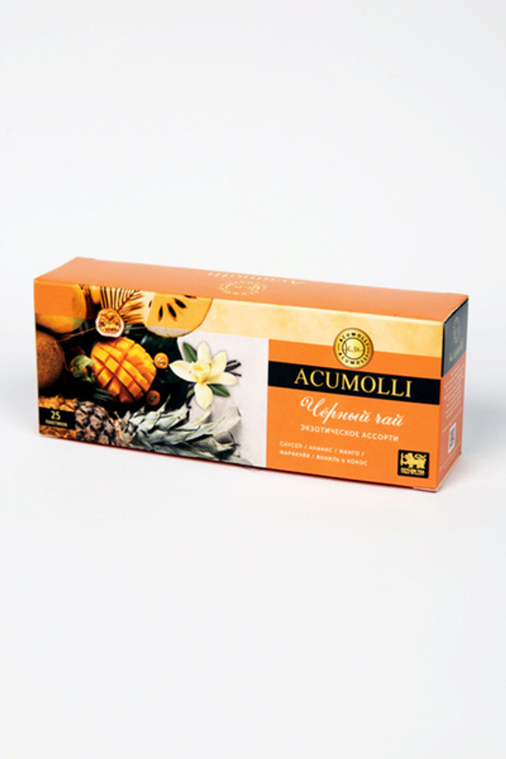 Чай АКУМОЛЛИ черный АССОРТИ ЭКЗОТИЧ ФРУКТОВ (саусеп, ананас, маракуйя, манго, ваниль/кокос) 25пак