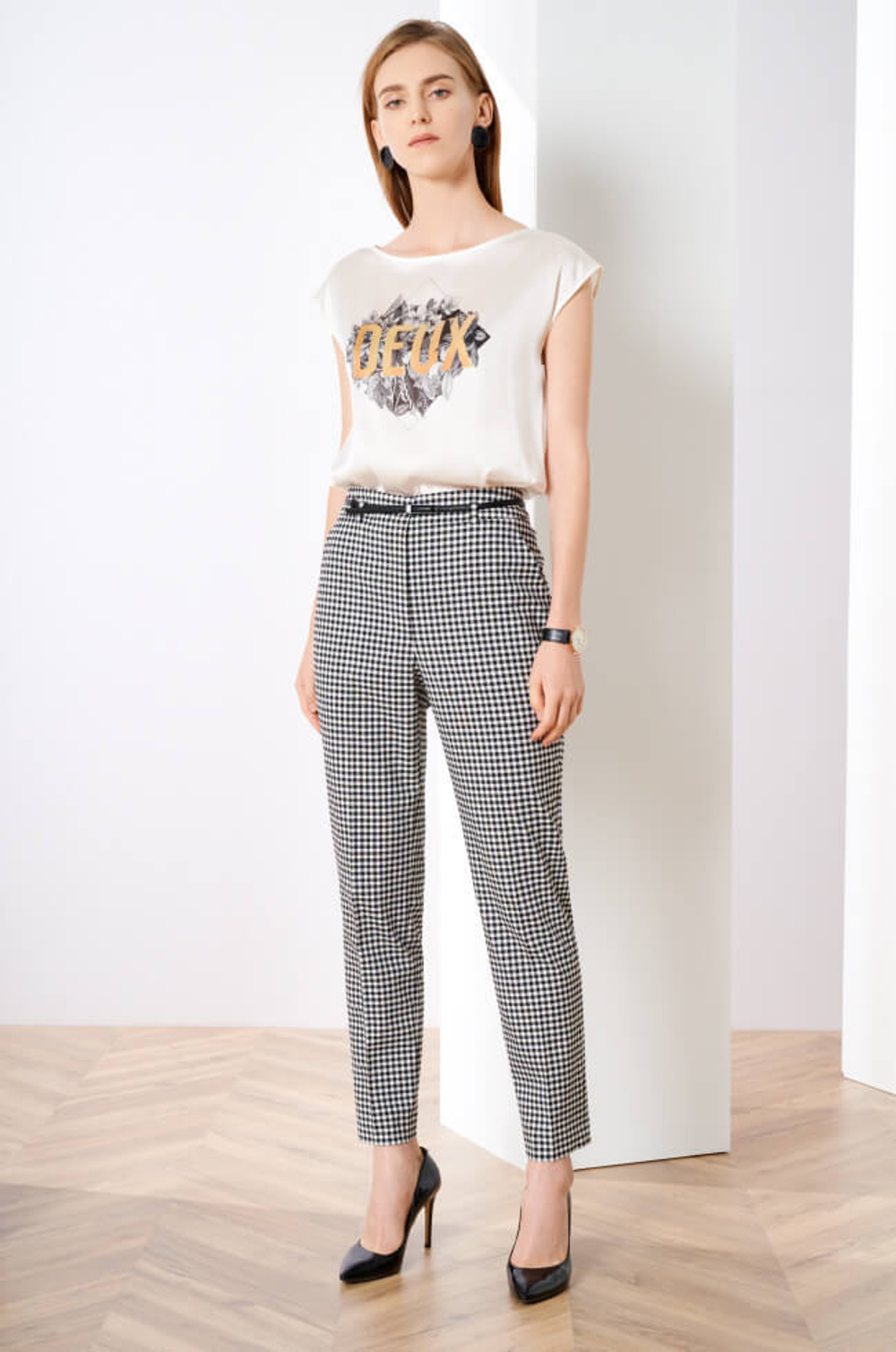 3821 Брюки женские (черно-белая клетка)