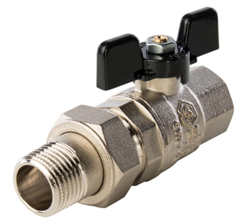 Кран шаровой с американкой полнопроходной (бабочка) 15