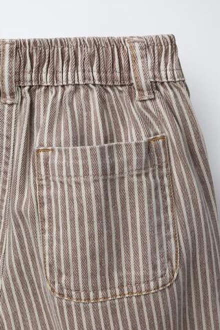 ZARA БРЮКИ BAGGY В ПОЛОСКУ ИЗ ТВИЛА, СЕРО-КОРИЧНЕВЫЙ